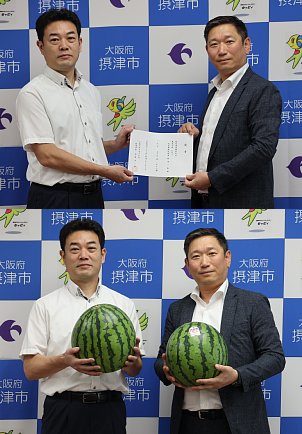 佐竹食品様スイカ寄贈
