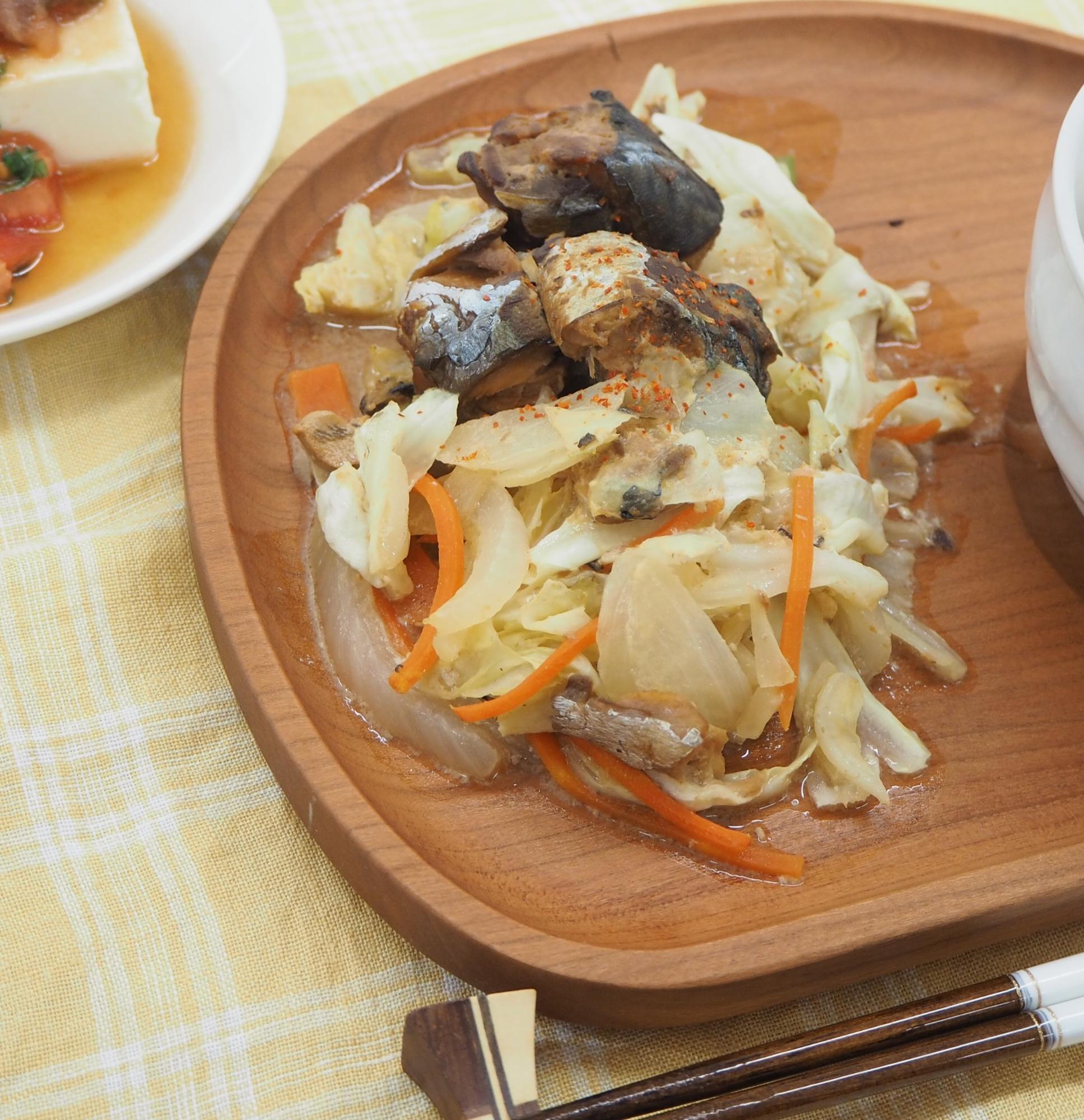 カット野菜とさば缶の野菜蒸し