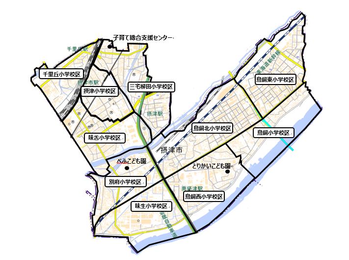 公立認定こども園などの位置図及び小学校図