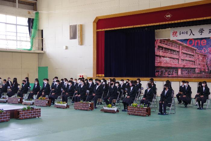 入学式の様子、新入生50名が着席している写真。