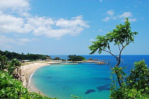 入江の青い海の写真